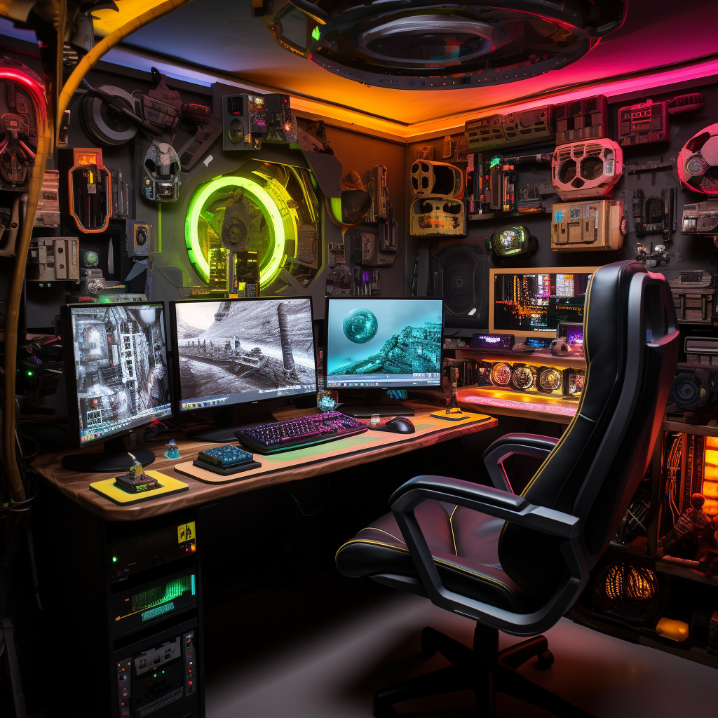 A customized geek workspace with three monitors 